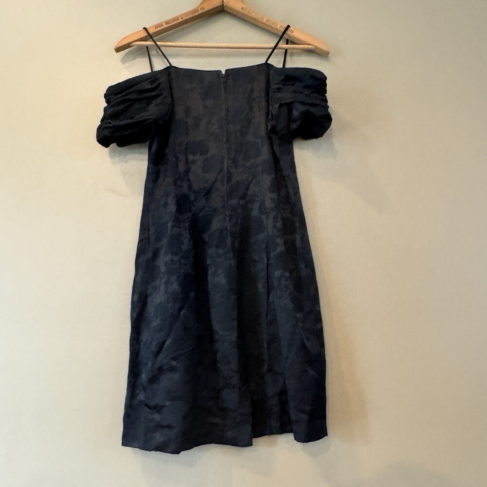 VINTAGE 90s Off Shoulder Mini Dress Puff Sleeve Floral Jacquard Formal Prom Hoco - Picture 4 of 15